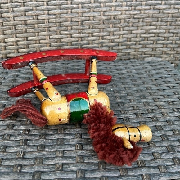 VINTAGE Wooden Rocking Horse Pony Yarn Mane Christmas Decor Handcrafted - Picture 5 of 7